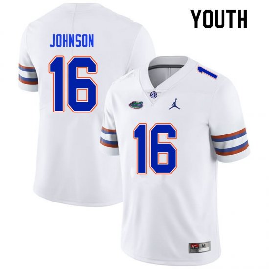 Youth Florida Gators #16 Tre'Vez Johnson NCAA Nike White Authentic Stitched College Football Jersey LMM3862SN